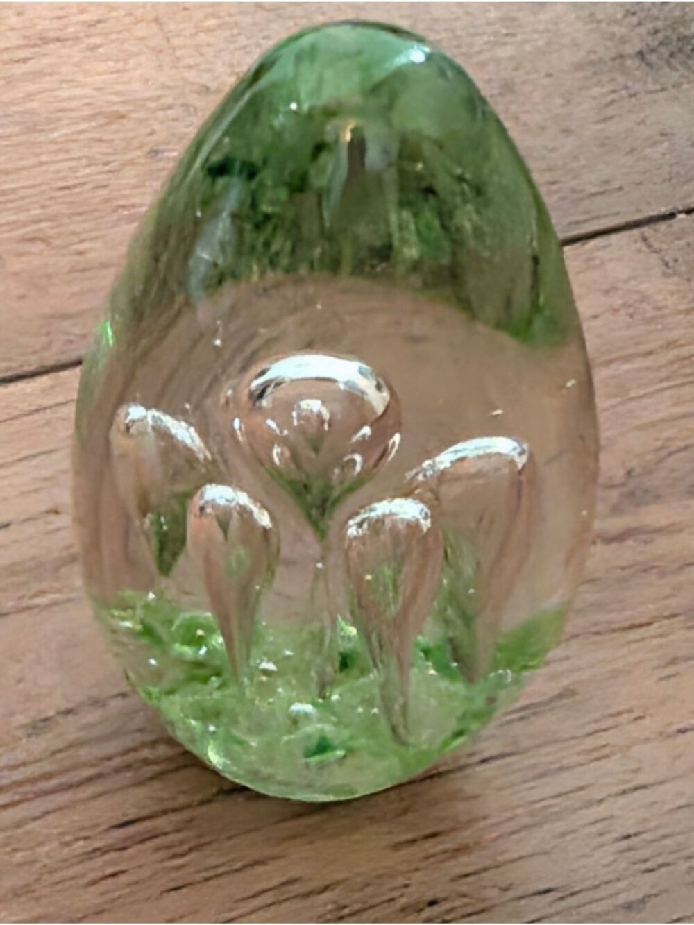 Handcrafted Green & Clear Glass Paperweight With Floral Design